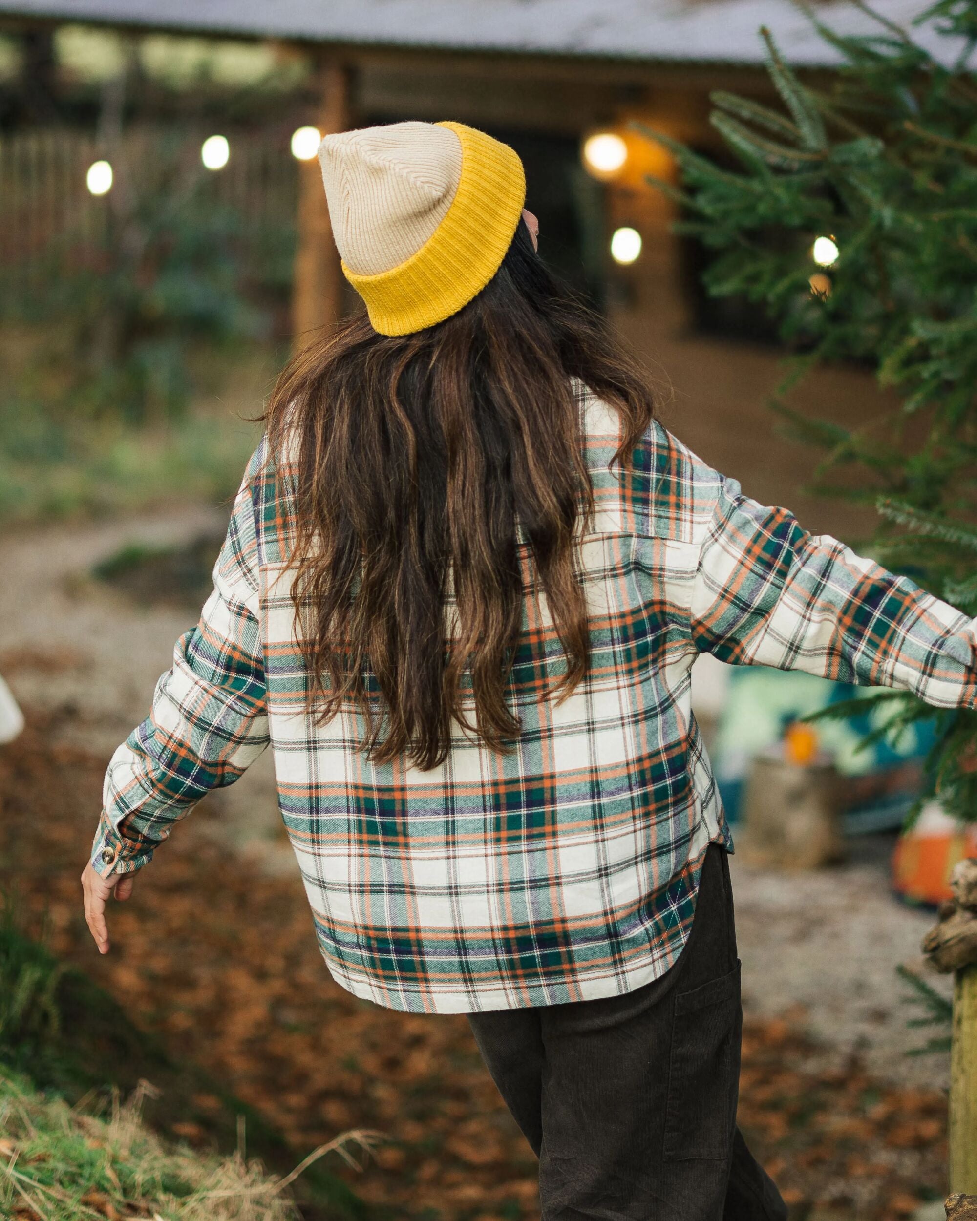 Rootsy Organic Cotton LS Shirt - Birch/Rain Forest Check - Lifestyle