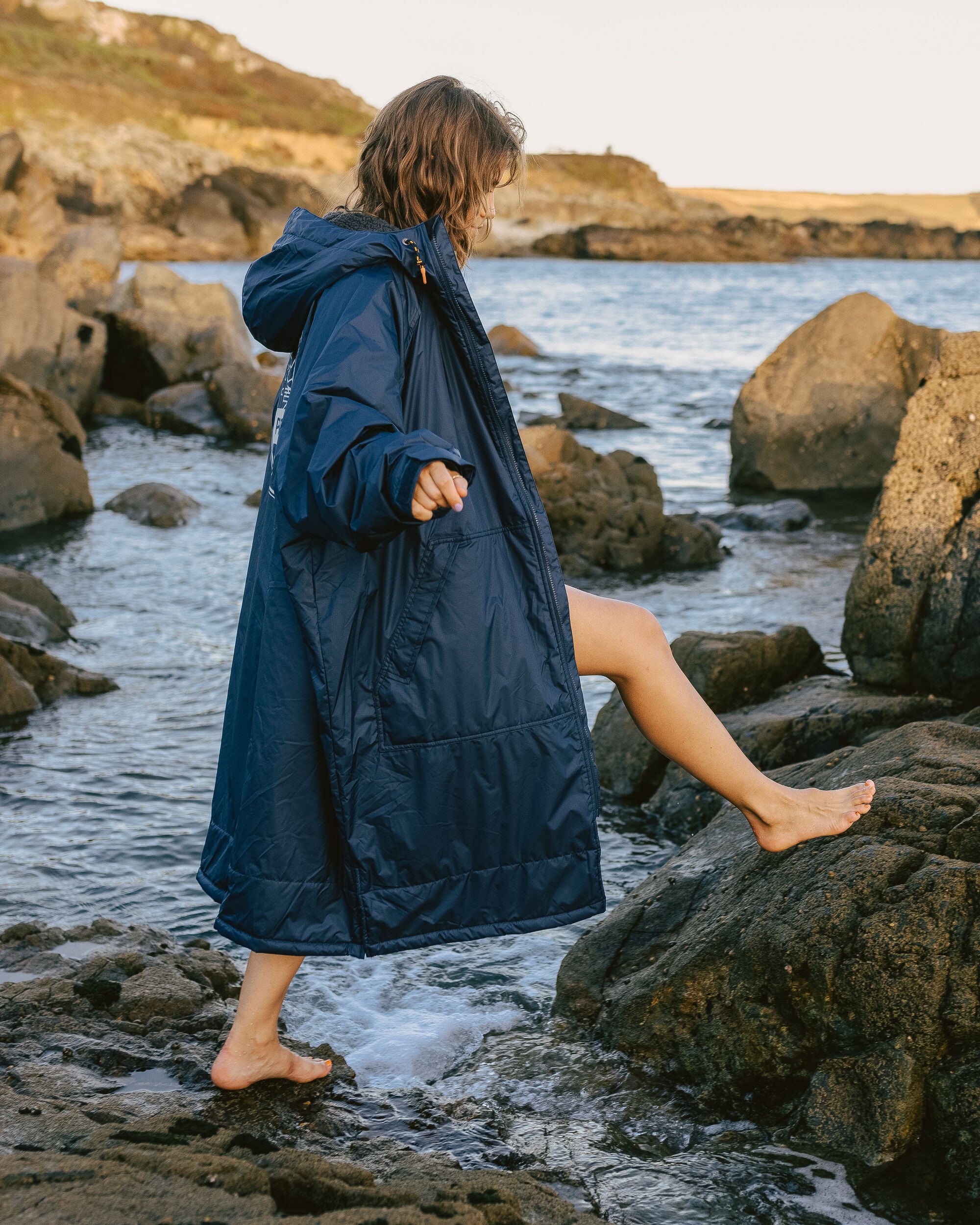 Waves Recycled Sherpa Lined Changing Robe - Rich Navy - Lifestyle - Female