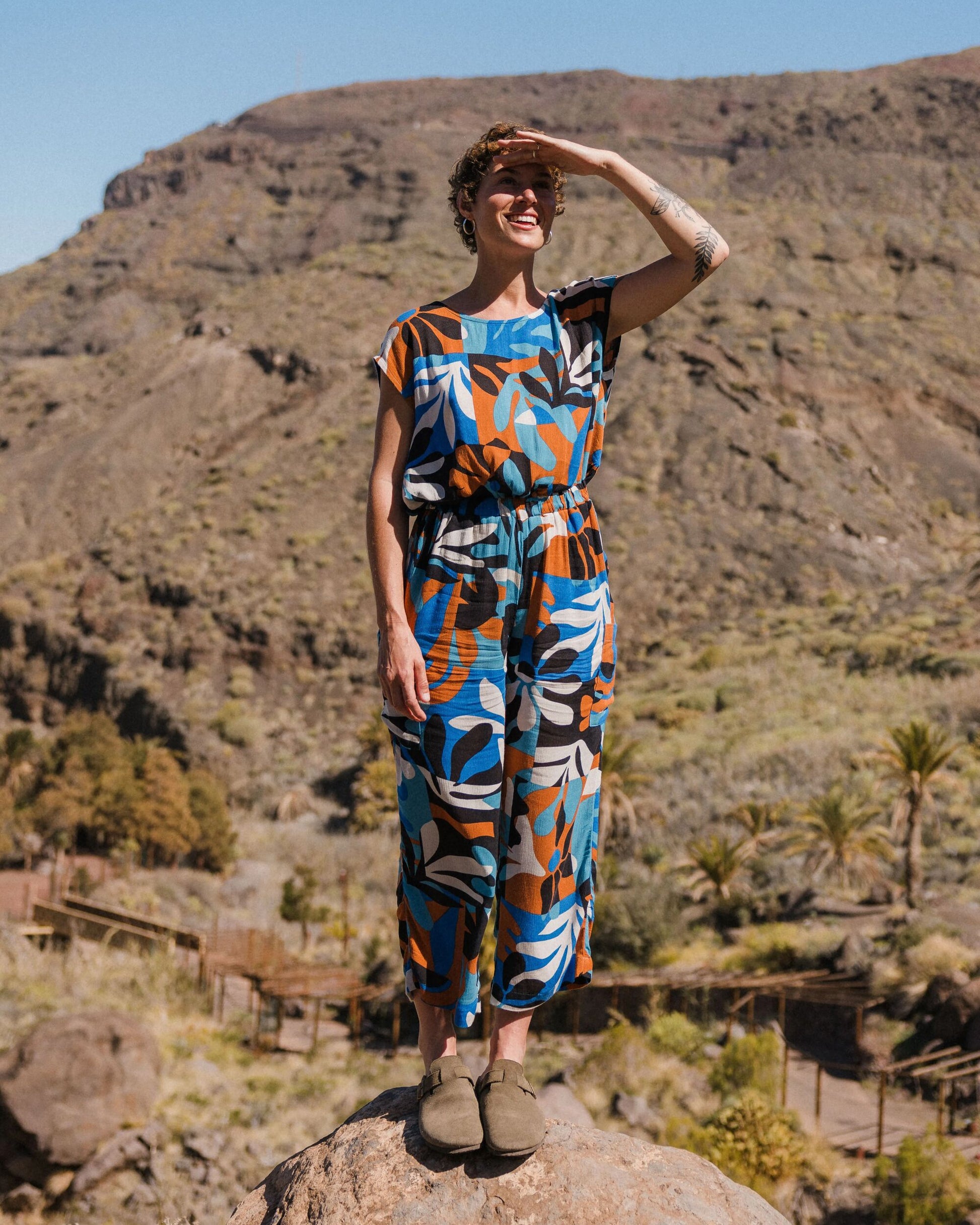 Thimbleberry Jumpsuit - Mountain Foliage Blue - Lifestyle