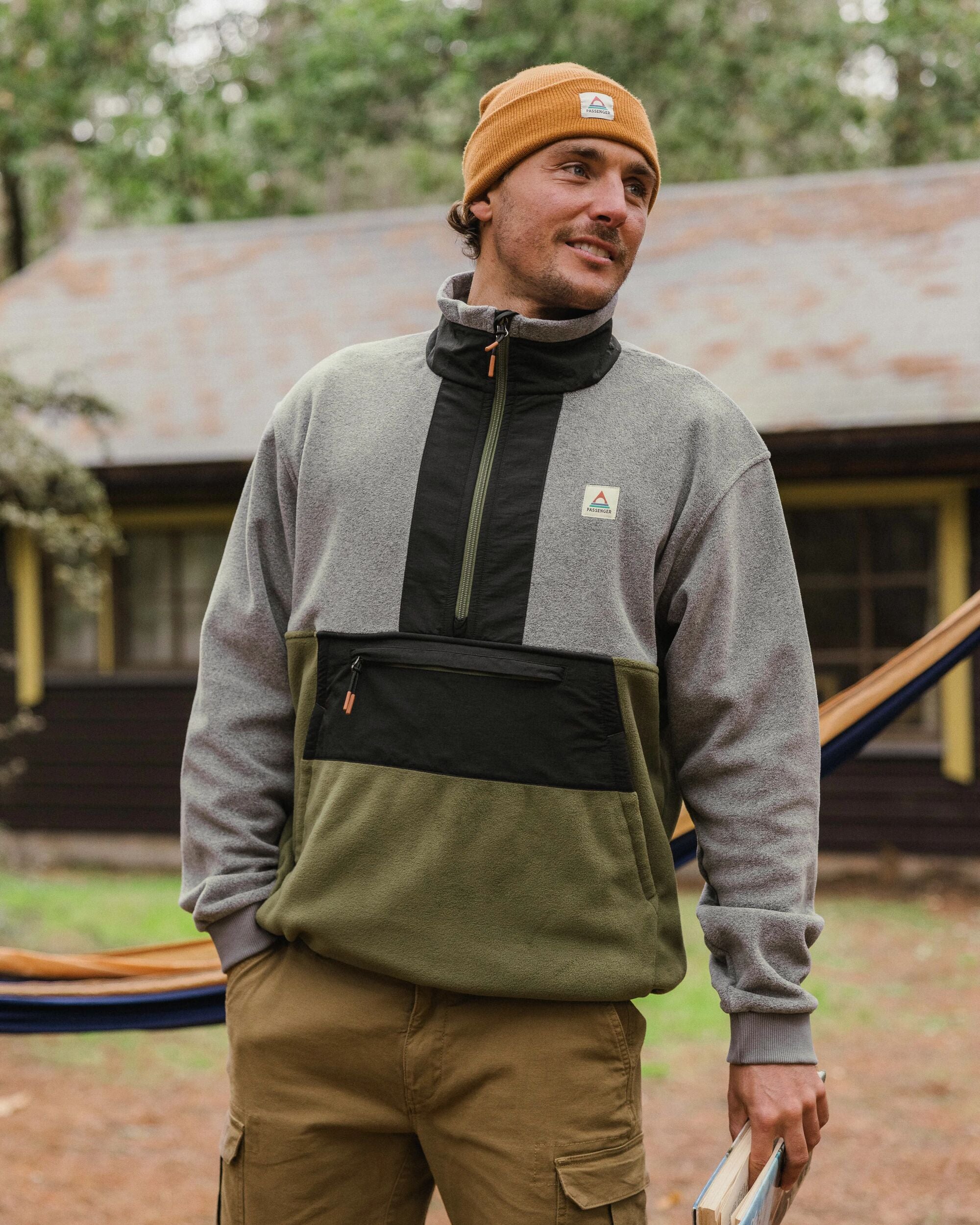 Woodland Hoodless 1/2 Zip Polartec® Fleece - Redwood/Charcoal - Lifestyle