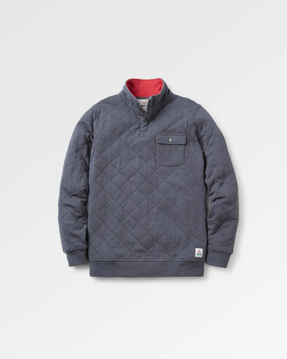 Bark Recycled Quilted Popper Up Sweatshirt - Charcoal - Flatlay