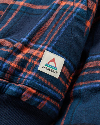 On The Go Insulated Bomber Jacket - Rich Navy/Ember Orange Check  - Flatlay
