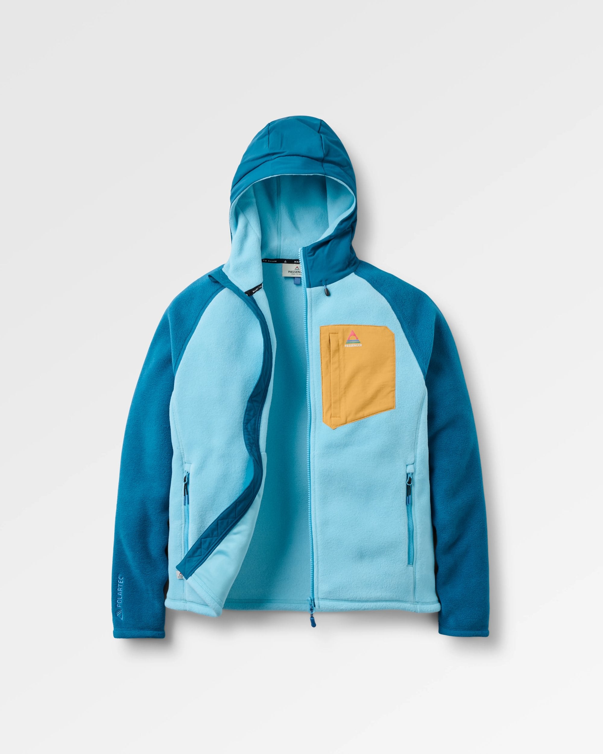 Sierrascape Women's Recycled Polartec® Fleece Hoodie - Retro Blue/Tidal Blue - Flatlay