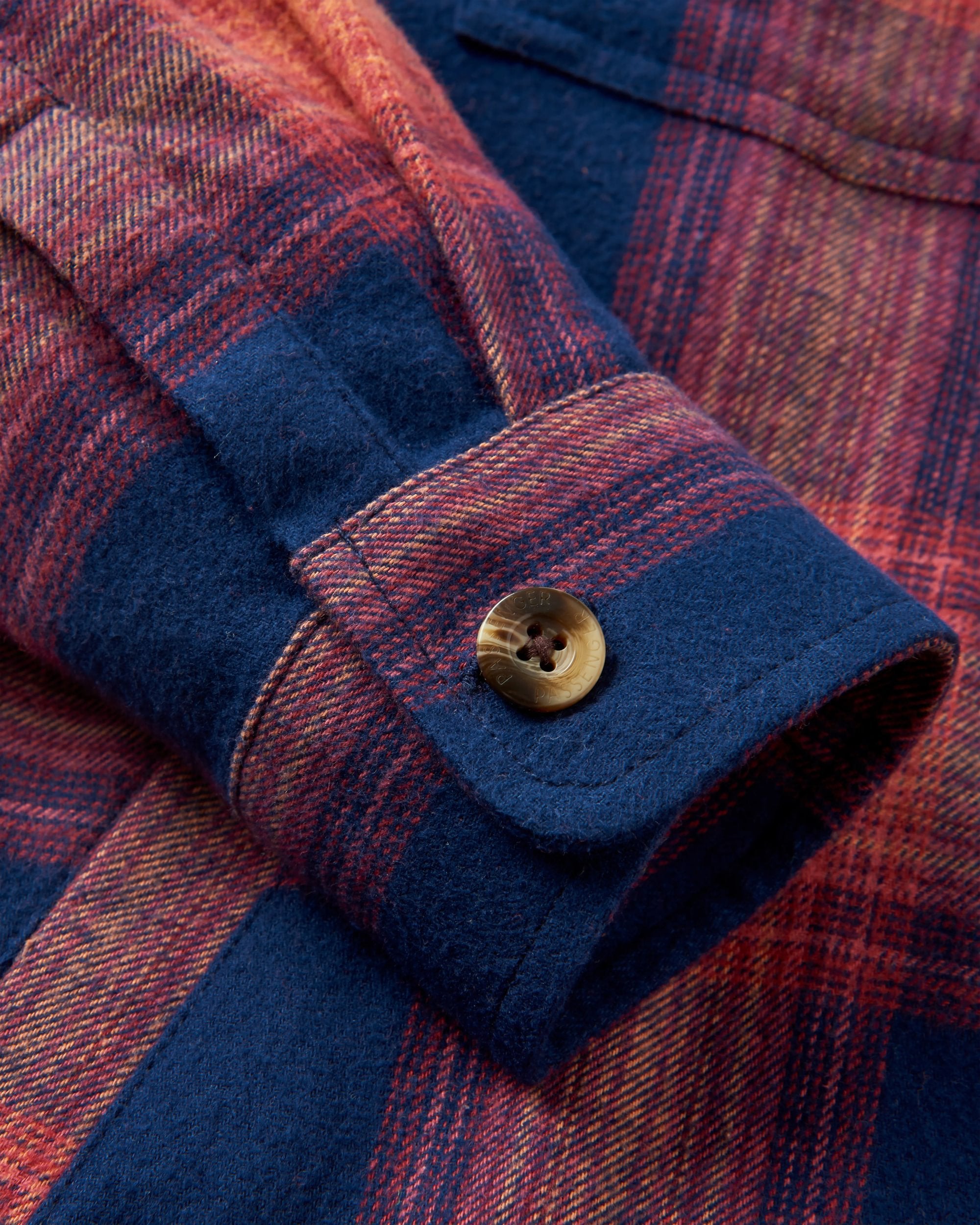 Stella Organic Cotton LS Shirt - Rich Navy/ Red Ochre Check - Flatlay