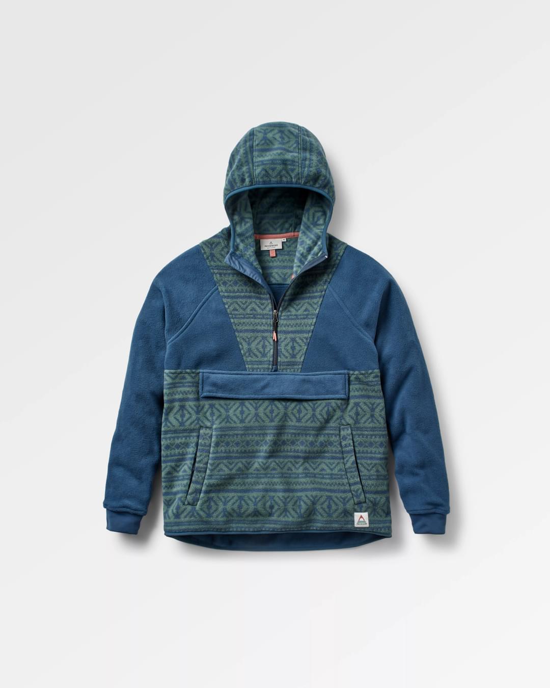 Edge Hooded 1/2 Zip Polar Fleece - Nordic Geo Deep Ocean - Flatlay