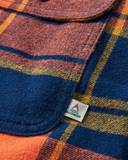 Sherwood Check Hooded Overshirt - Rich Navy/Burnt Orange - Flatlay