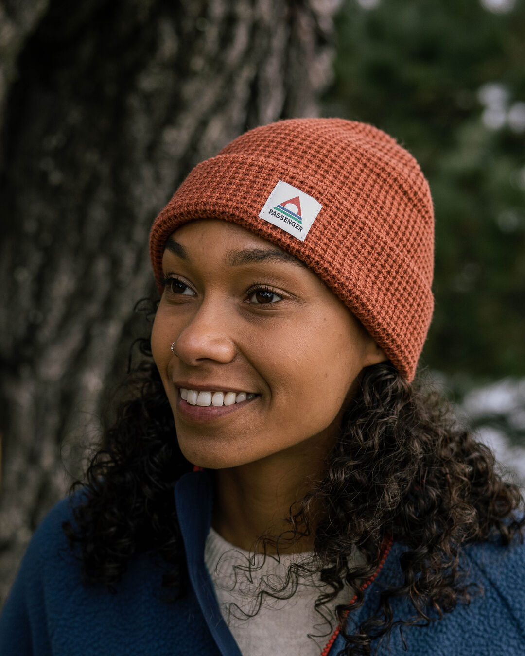 Moss Double Layer Recycled Waffle Beanie - Baked Clay - Lifestyle - Female