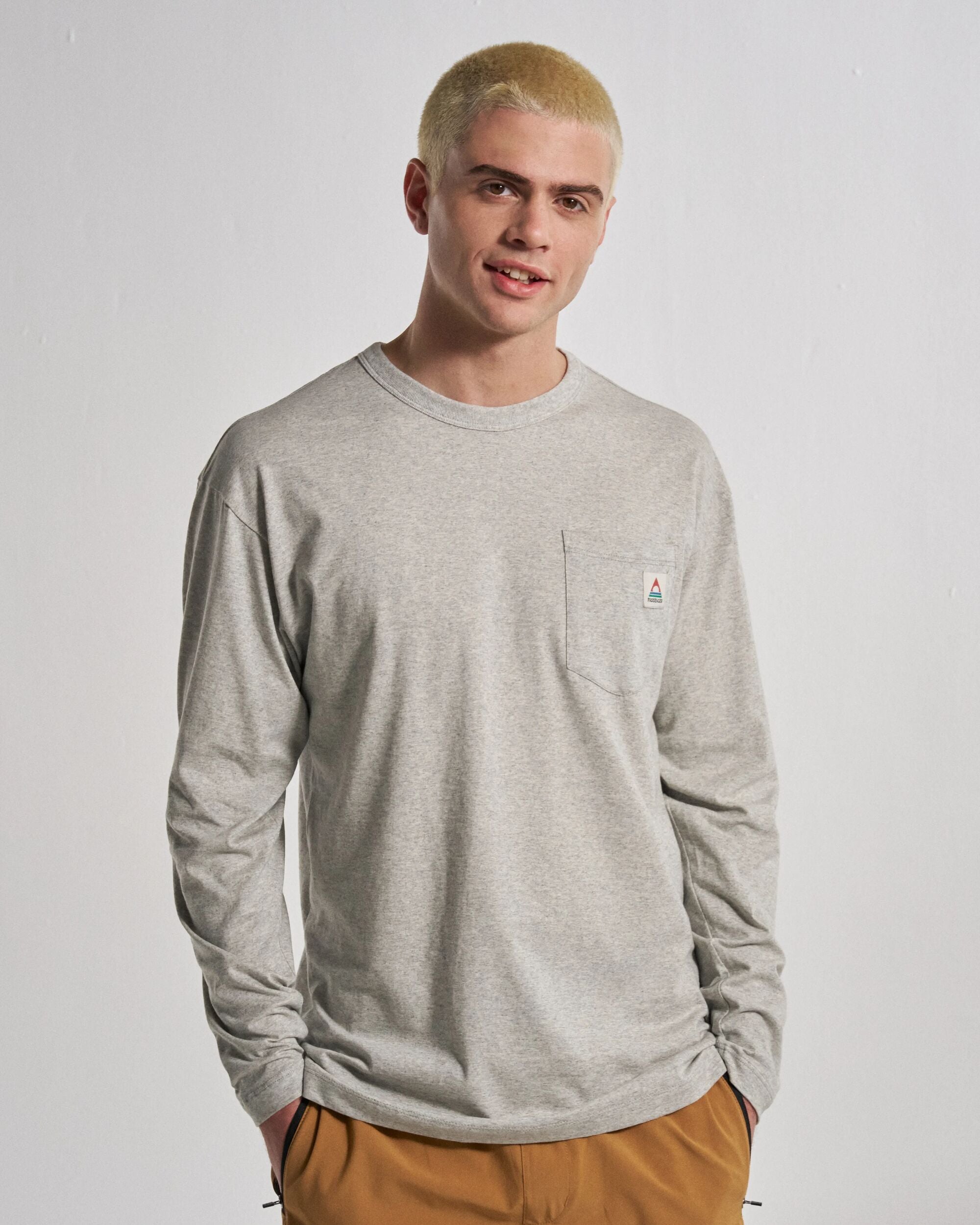 Heritage Organic Relaxed Fit LS T-Shirt - Grey Marl - Studio Model