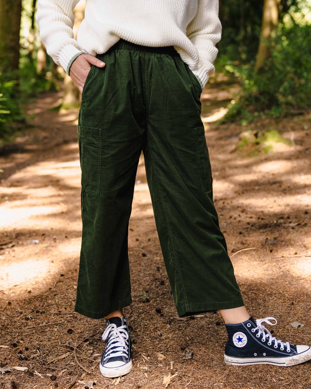 Someday Organic Cotton Corduroy Cropped Trouser - Fir Tree - Lifestyle