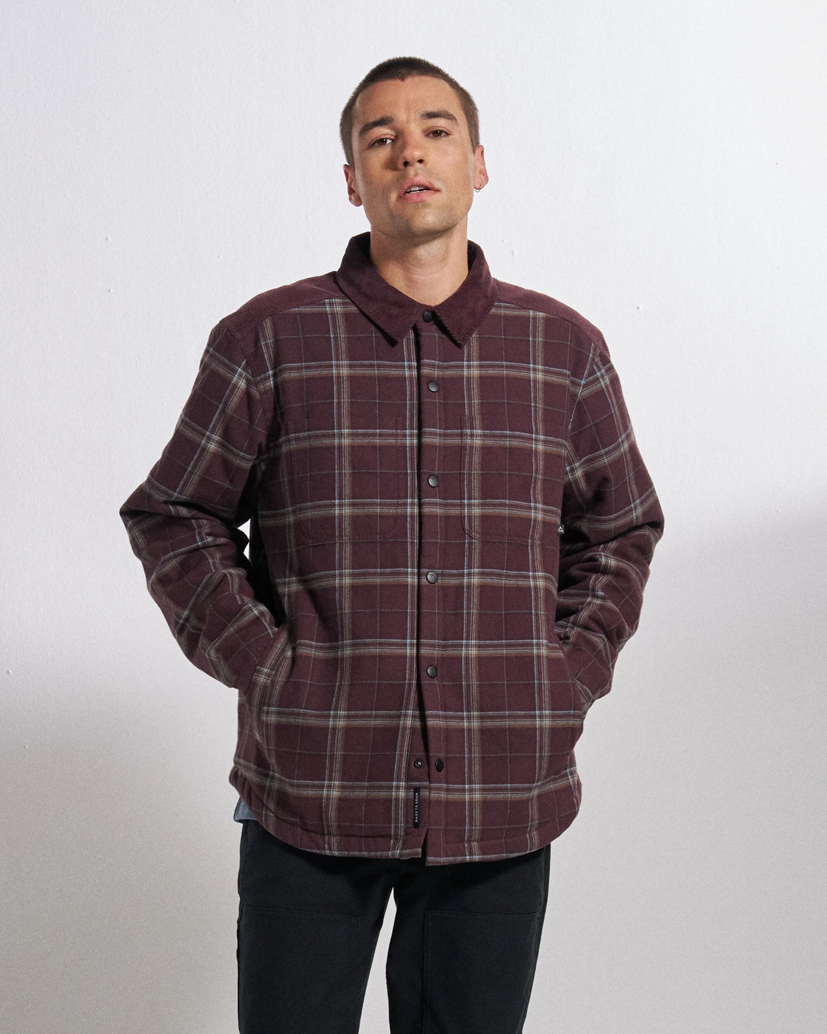 Kodiak Sherpa Lined Overshirt - Brambleberry Check - Studio Model