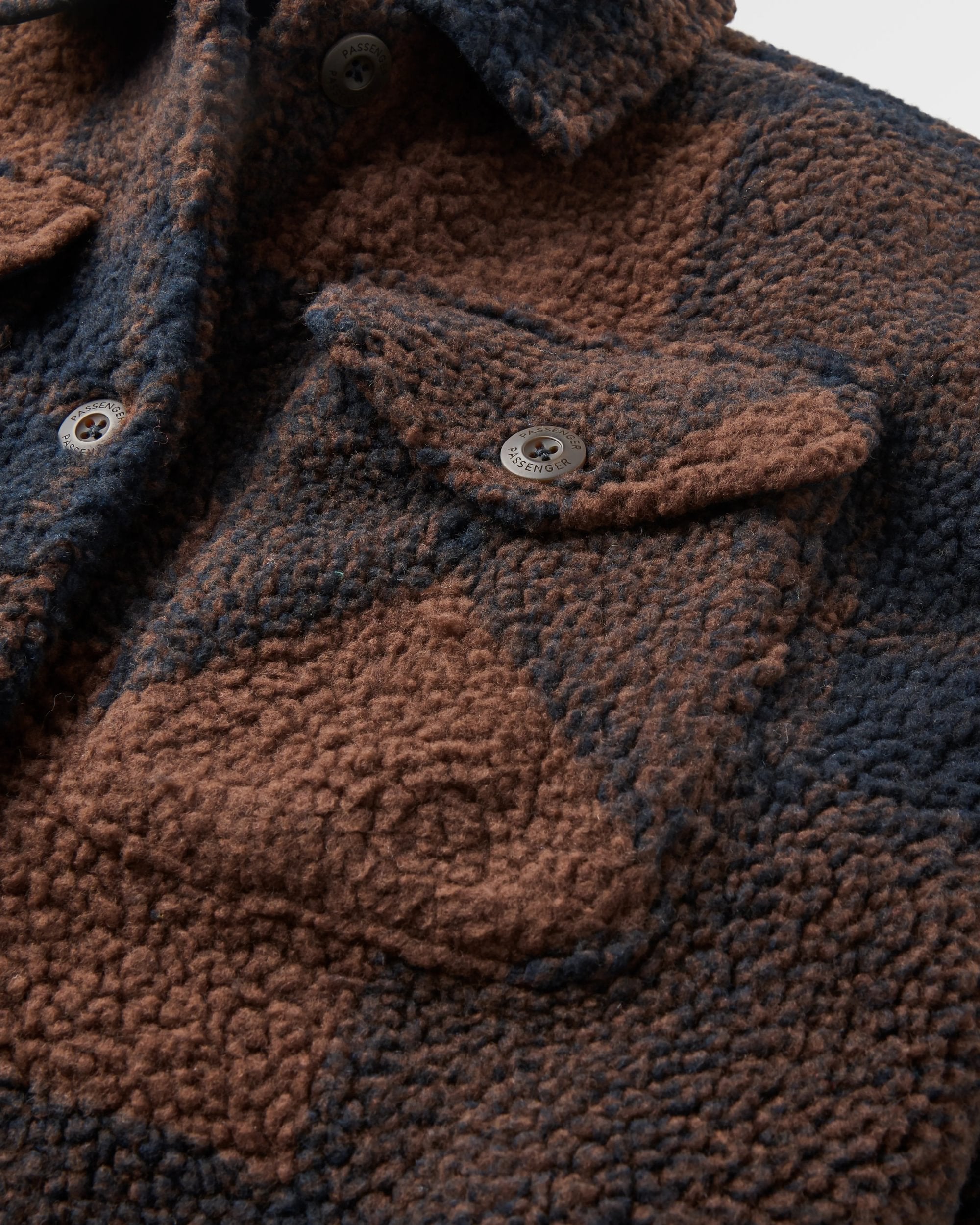 Cloudy Recycled Deep-Pile Sherpa Fleece Shirt - Chestnut/Deep Navy Check - Flatlay