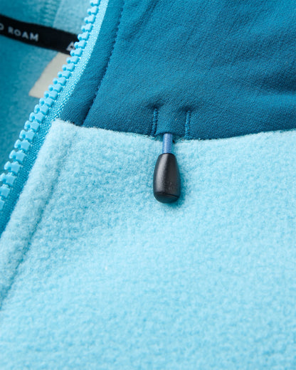 Sierrascape Women's Recycled Polartec® Fleece Hoodie - Retro Blue/Tidal Blue - Flatlay