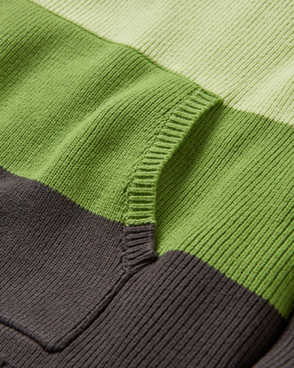 Moments Oversized Organic Knitted Hoodie - Mustard Yellow Multi Stripe - Flatlay