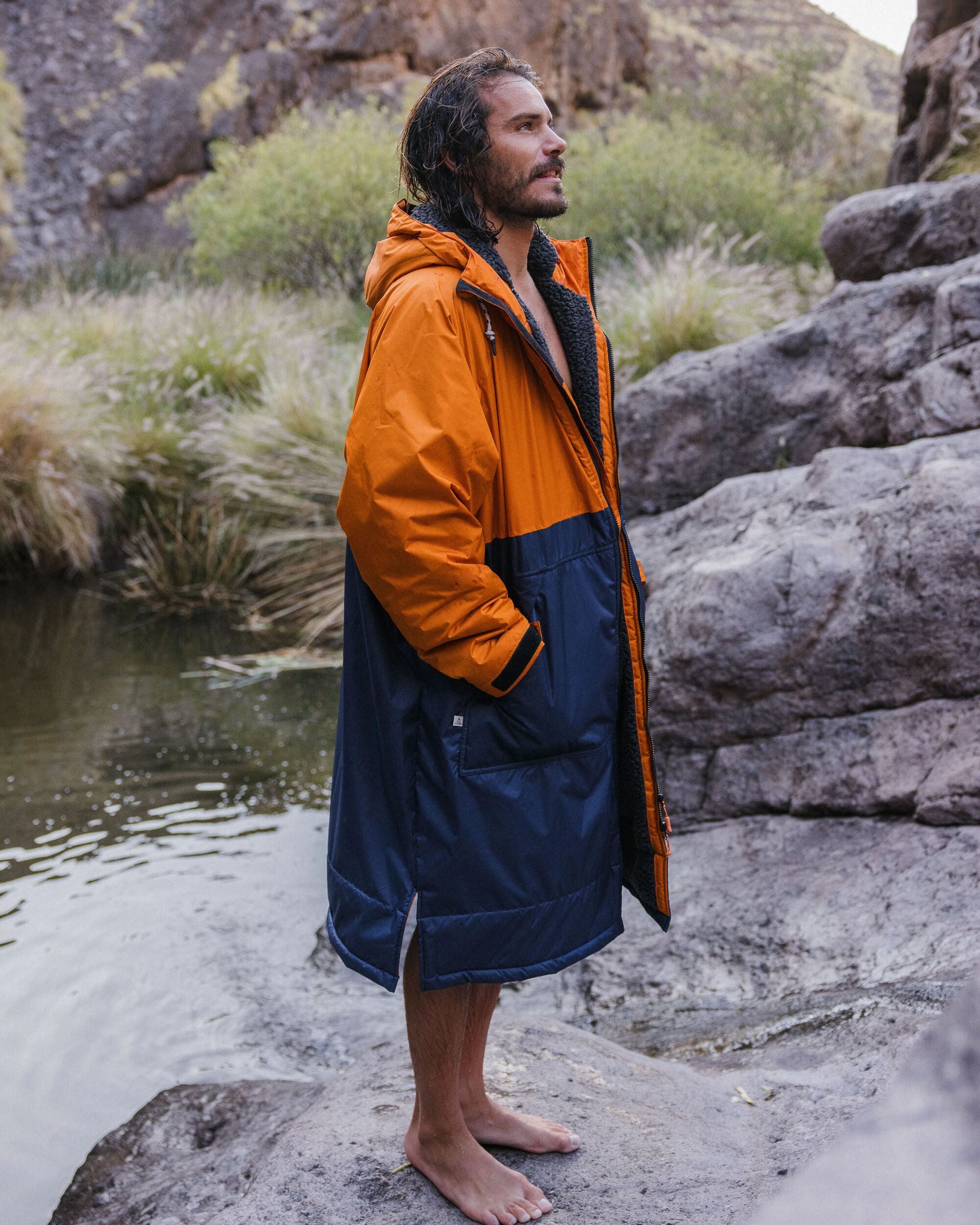 Waves Recycled Sherpa Lined Changing Robe - Sunrise Orange/Rich Navy - Lifestyle - Male
