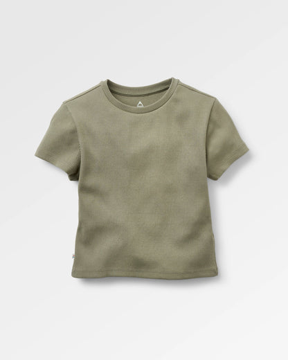 Out There Ribbed Cropped T-Shirt - Dusty Olive - Flatlay