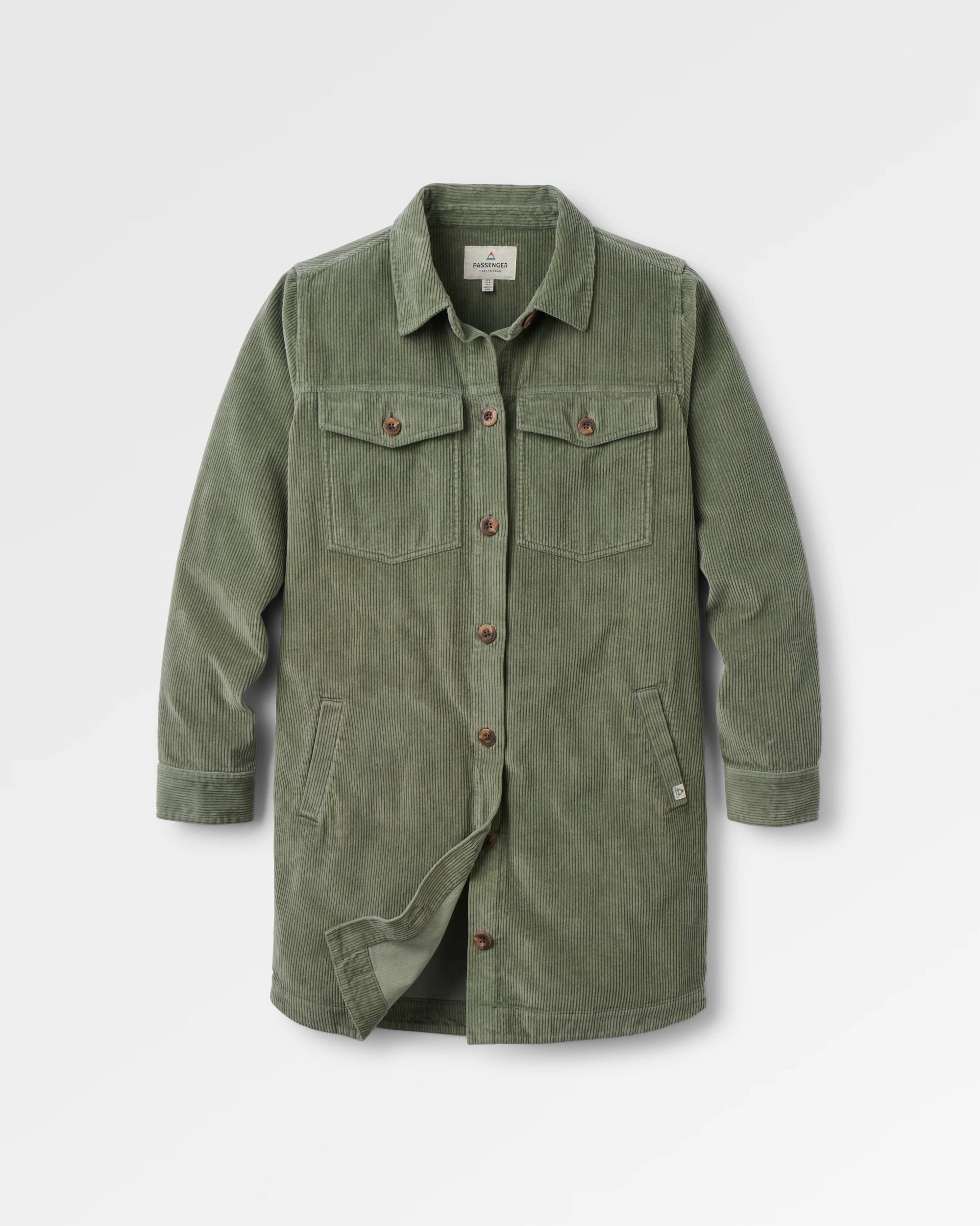 Stella Cord Shirt Dress - Dusty Olive - Flatlay