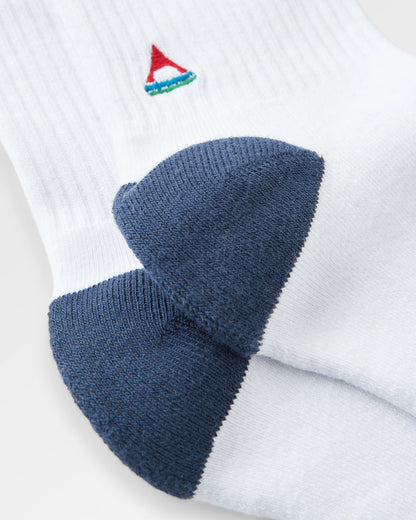 Made to Roam Graphic Crew Socks - White/Navy - Flatlay