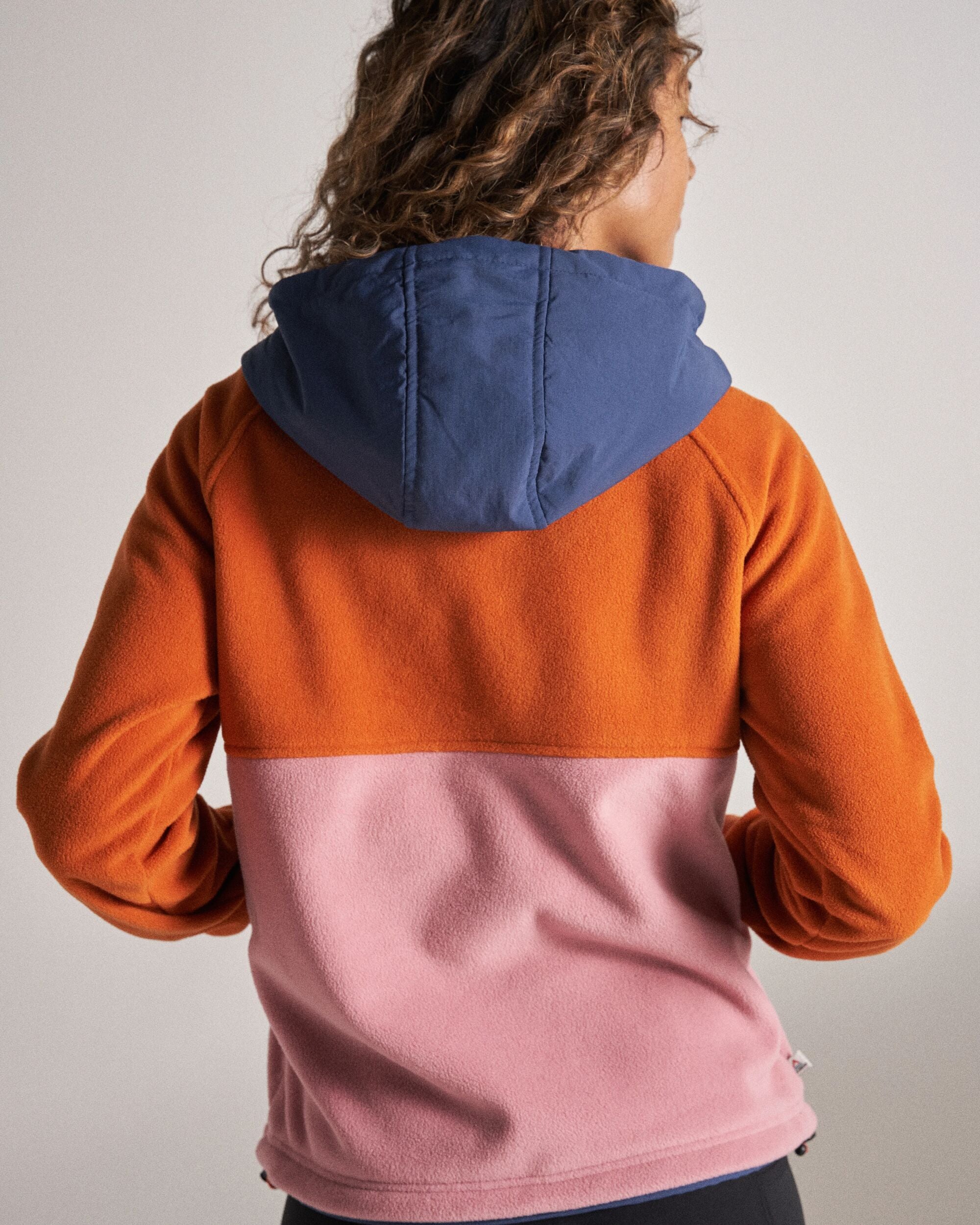 Alexander Recycled Hooded Polar Fleece - Dark Denim/Sunset Orange - Studio Model