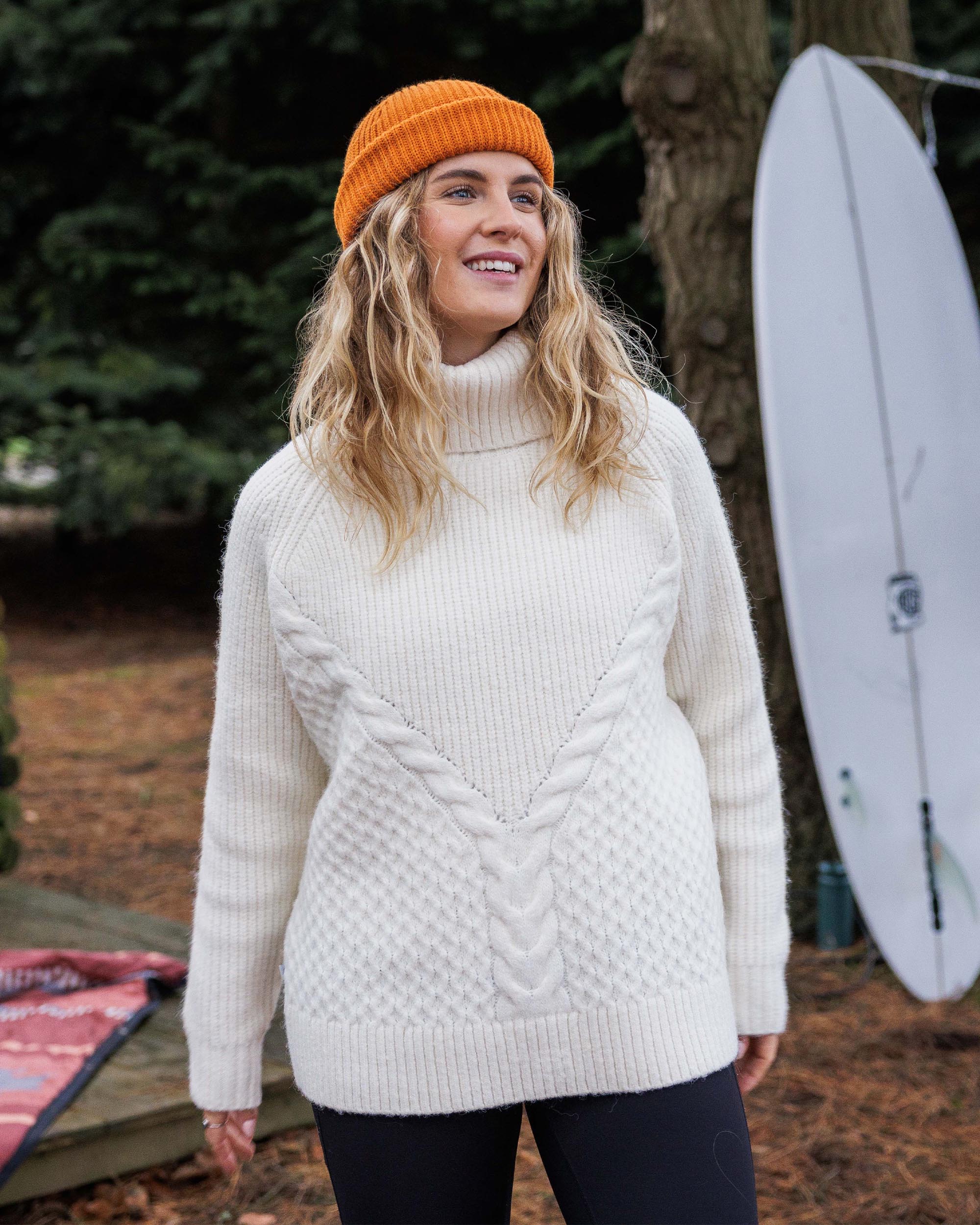Snuggle Recycled Knitted Polo Neck - Off White - Lifestyle