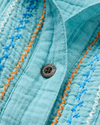 Waveney Short Sleeve Shirt - Retro Blue  - Flatlay