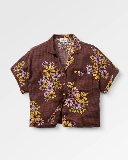 Arden Short Sleeve Shirt Eco Vero - Floral Grid Espresso - Flatlay