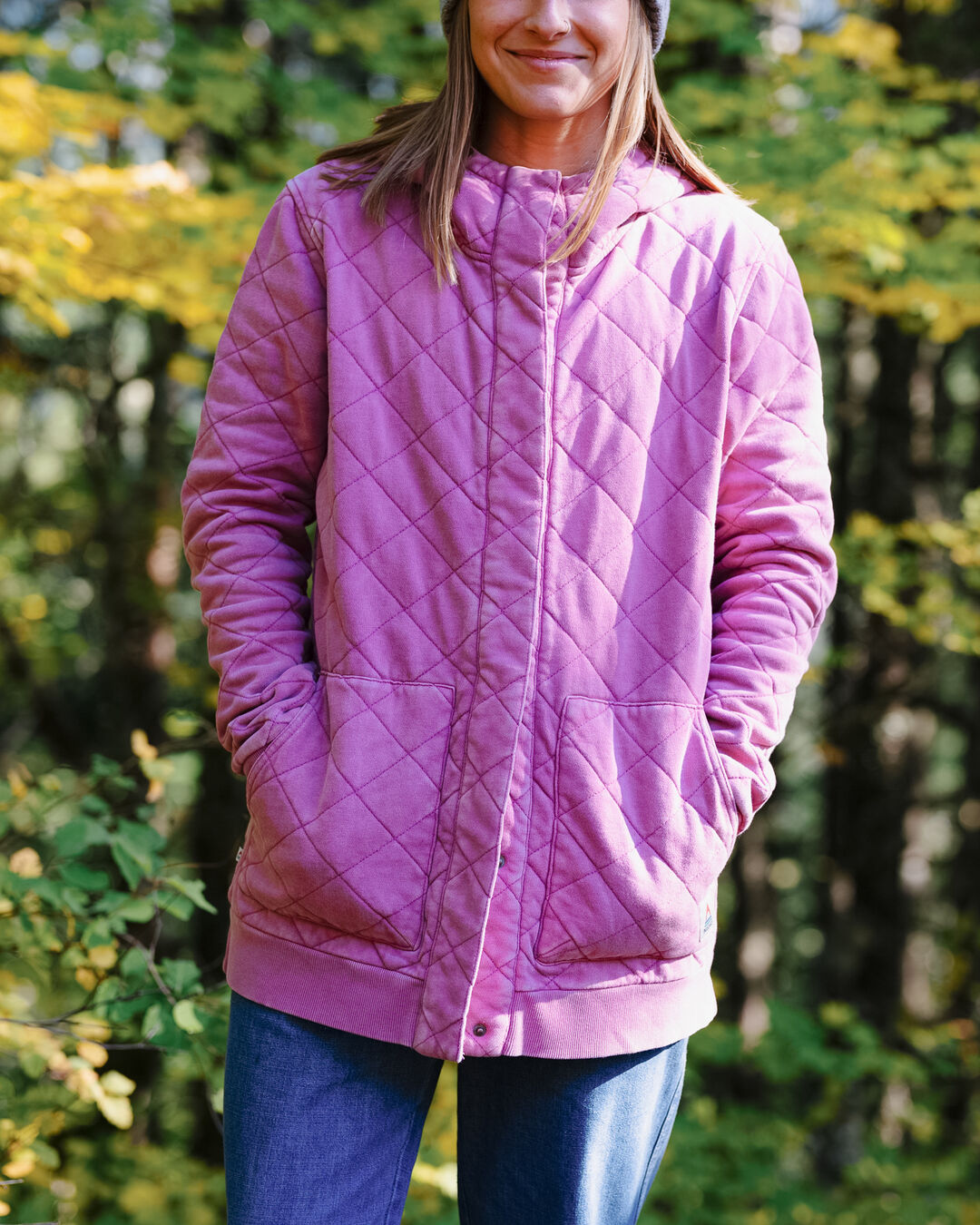 Clementine Recycled Quilted Popper Up Hoodie - Mauve Haze - Lifestyle