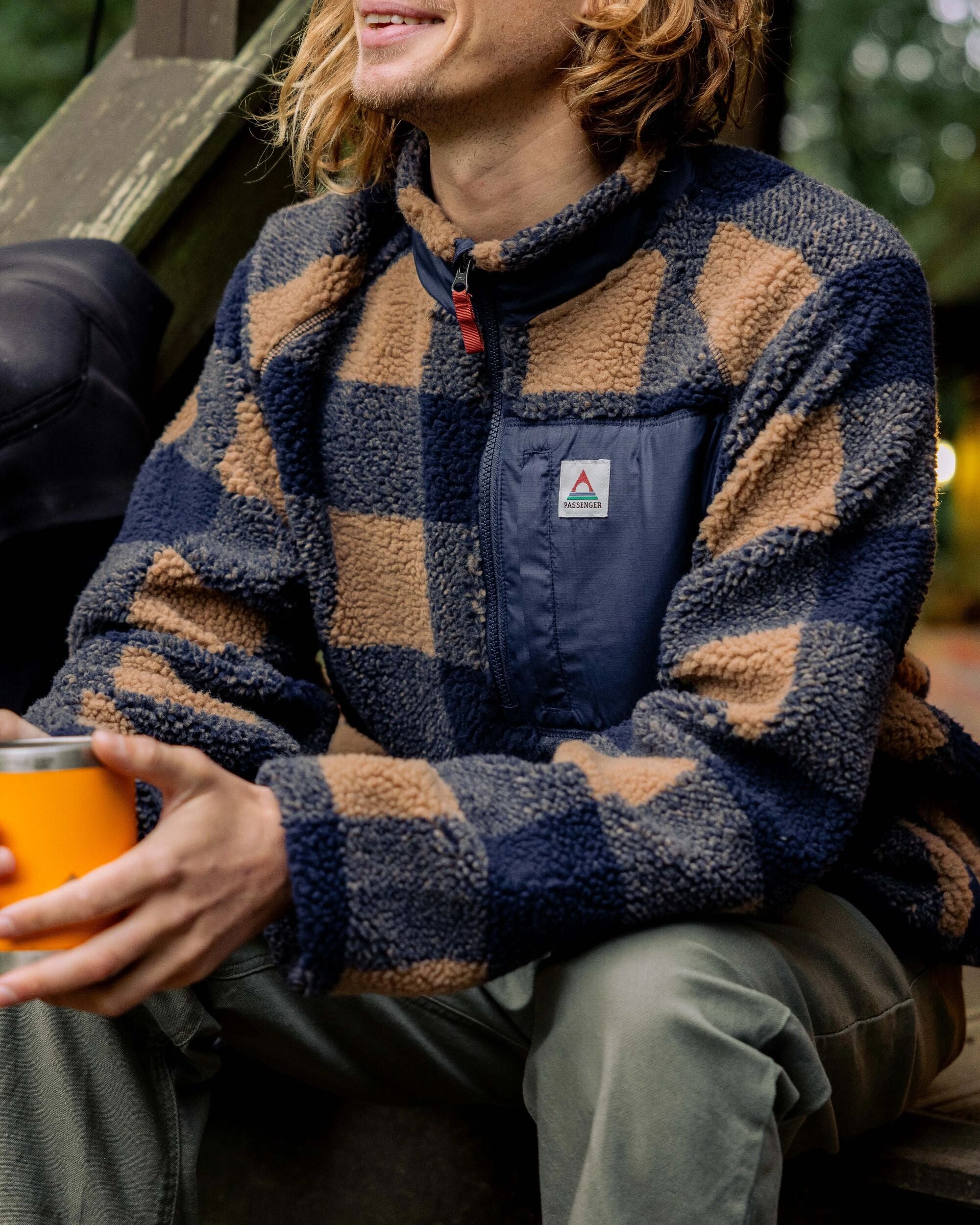 Offroad Recycled Sherpa 1/2 Zip Fleece - Toffee/Rich Navy Buffalo - Lifestyle