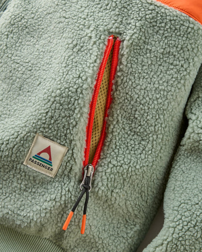 Joy Full Zip Lined Hooded Sherpa Fleece - Pistachio - Flatlay