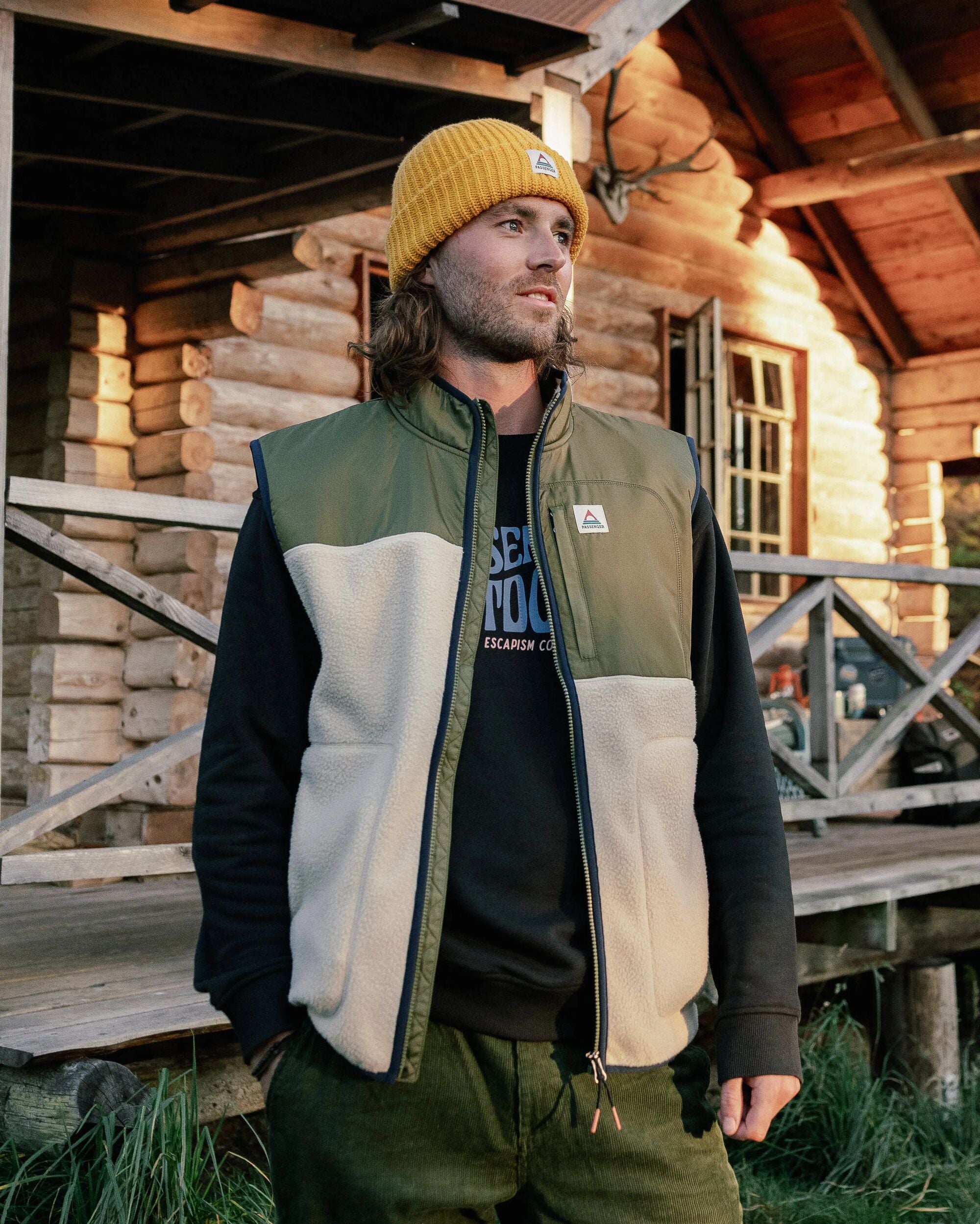 Offgrid Recycled Sherpa Fleece Vest - Oatmeal/Khaki - Lifestyle