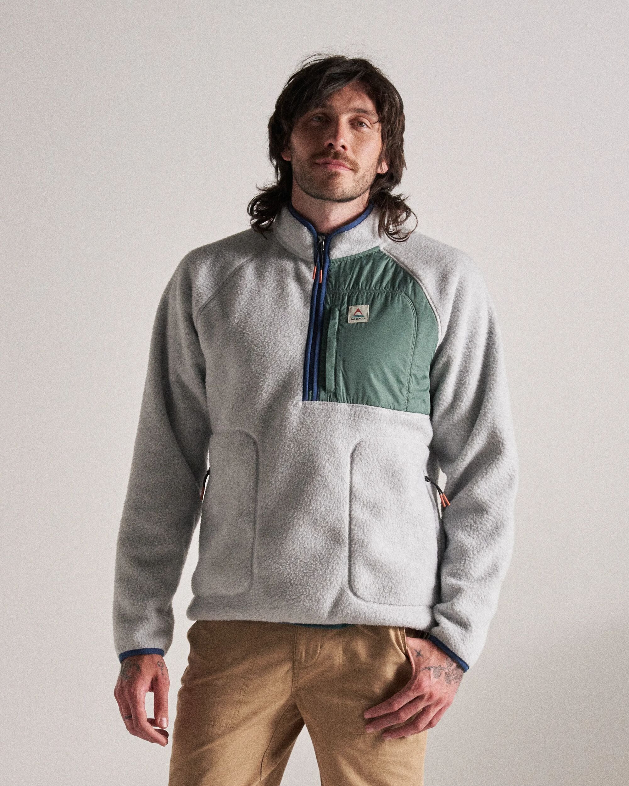 Offgrid 1/2 Zip Recycled Sherpa Fleece - Grey Marl 2 - Studio Model