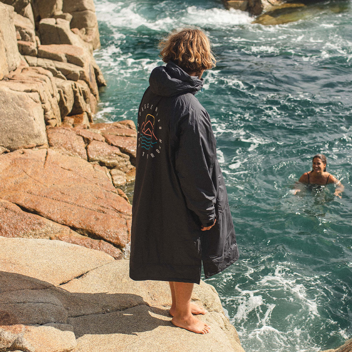 Escapism Recycled Towel Lined Changing Robe - Black - Lifestyle - Male