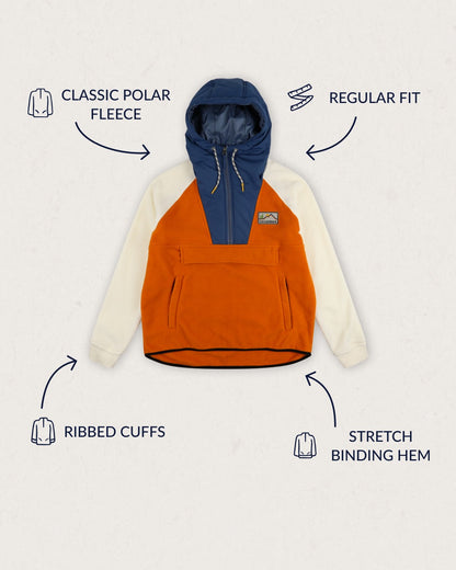 Alexander Hooded 1/2 Zip Recycled Polar Fleece - Sunrise Orange
