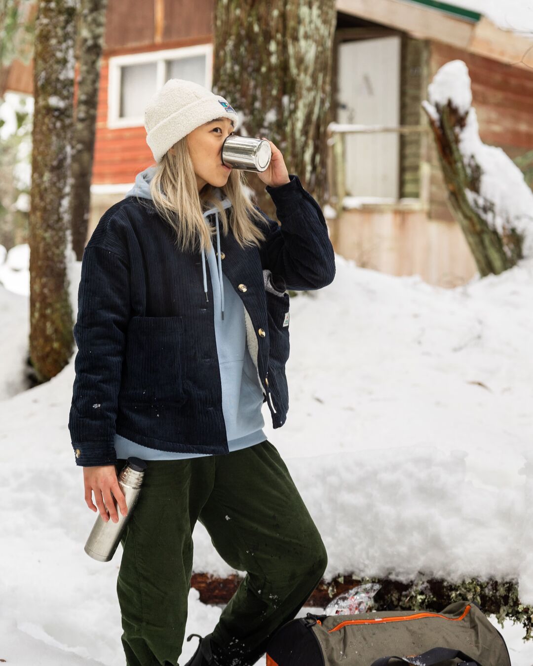 Peak Recycled Sherpa Beanie - Birch - Lifestyle - Female